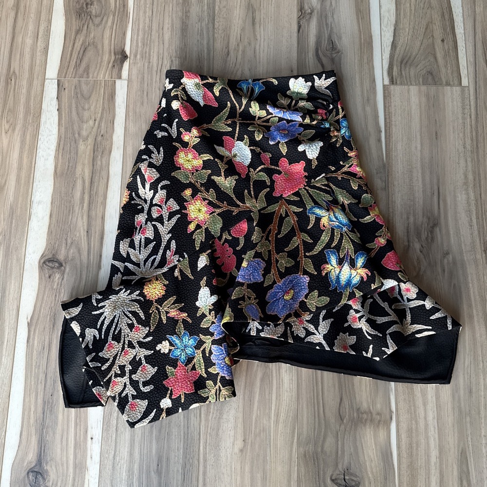 Peter Pilotto Floral Cloque Asymmetrical Ruffle Mini Skirt Black Size 6 US 10 UK